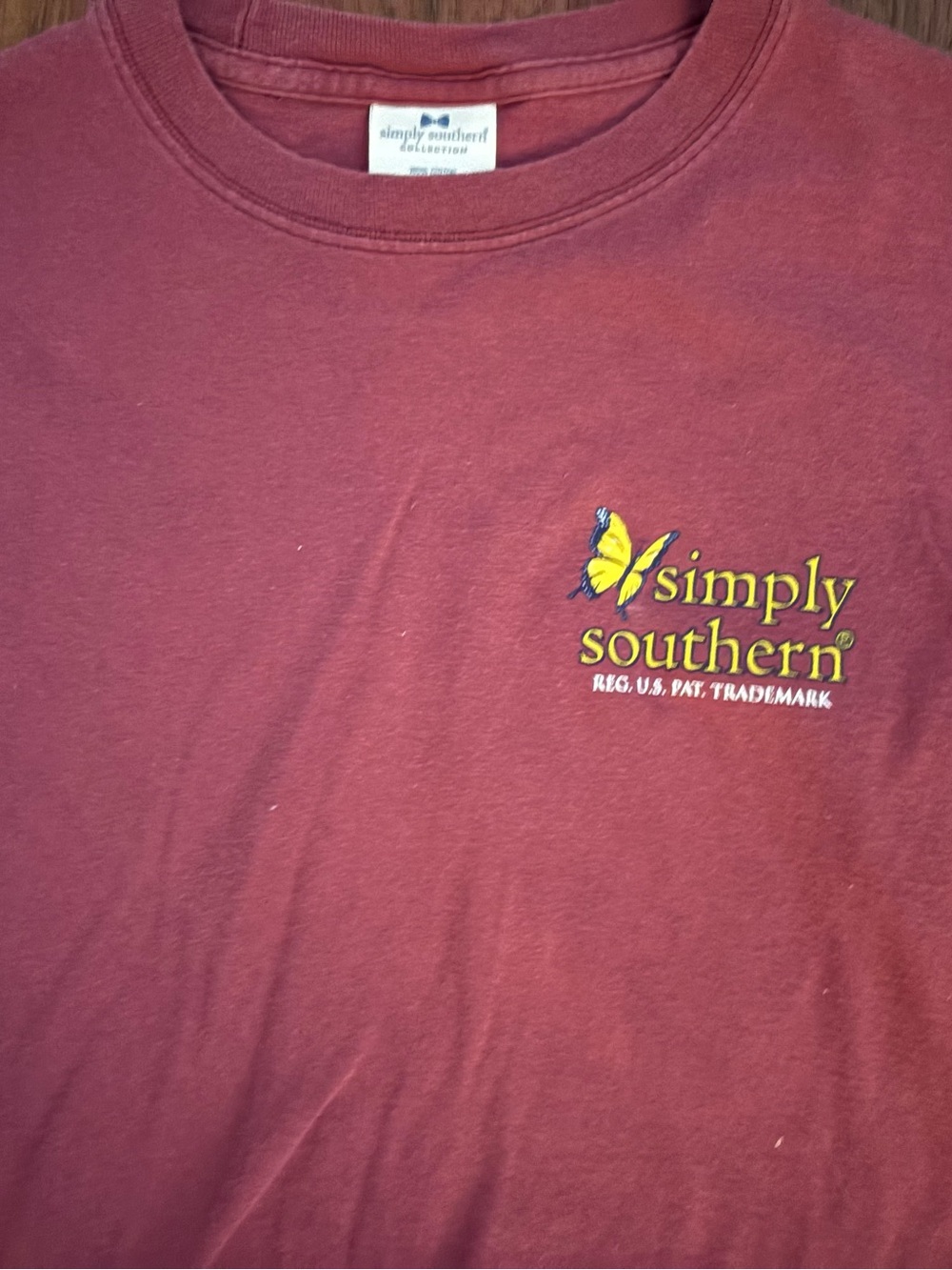 Simply Southern Maroon Short Sleeve Tee with Yellow Butterfly Logo